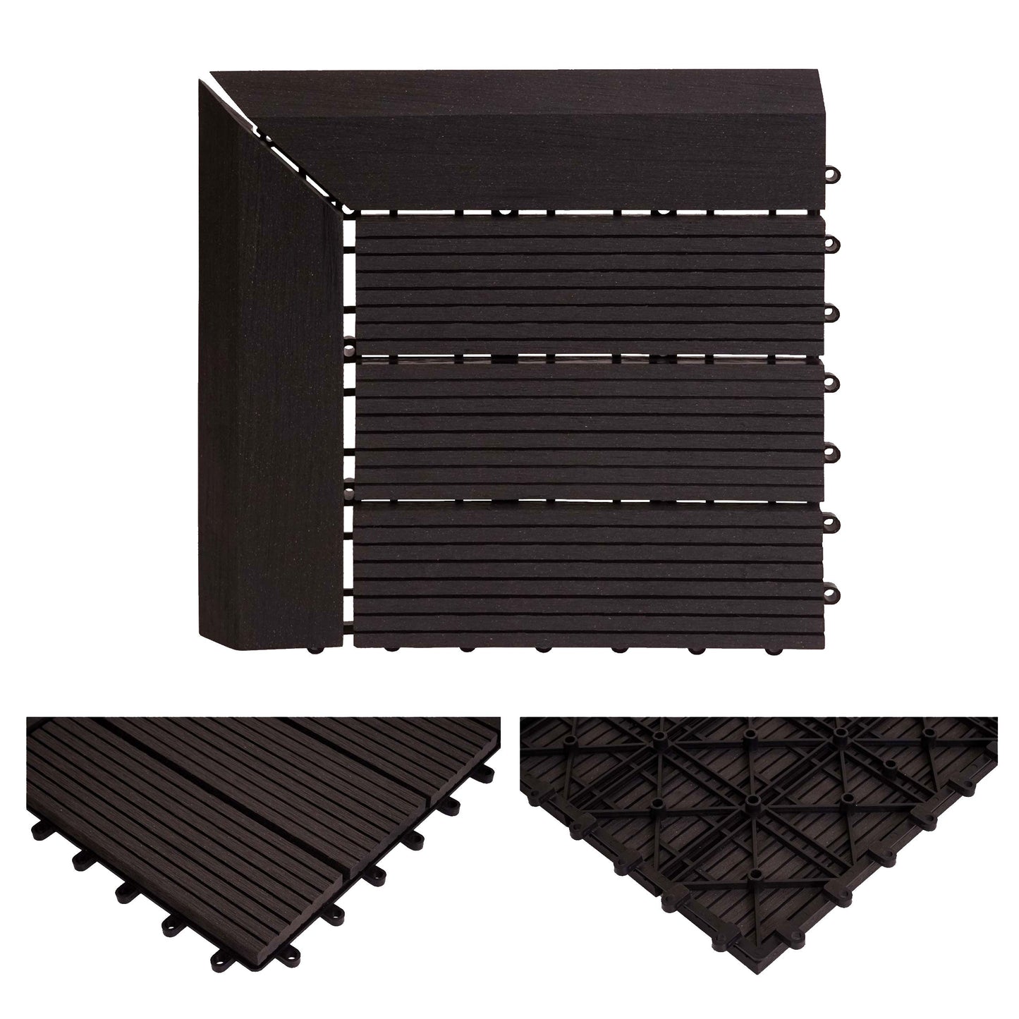 Cosmo Casa - Hoekvloertegel - Houtlook - WPC - Antraciet & Lineair - 30×30 cm