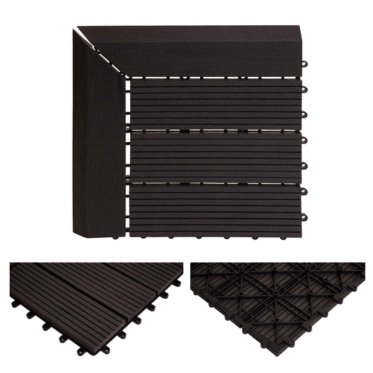 Cosmo Casa - Hoekvloertegel - Houtlook - WPC - Antraciet & Lineair - 30×30 cm