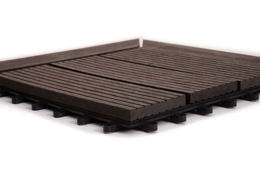 Cosmo Casa - Hoekvloertegel - Houtlook - WPC - Antraciet & Lineair - 30×30 cm