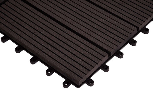 Cosmo Casa - Hoekvloertegel - Houtlook - WPC - Antraciet & Lineair - 30×30 cm