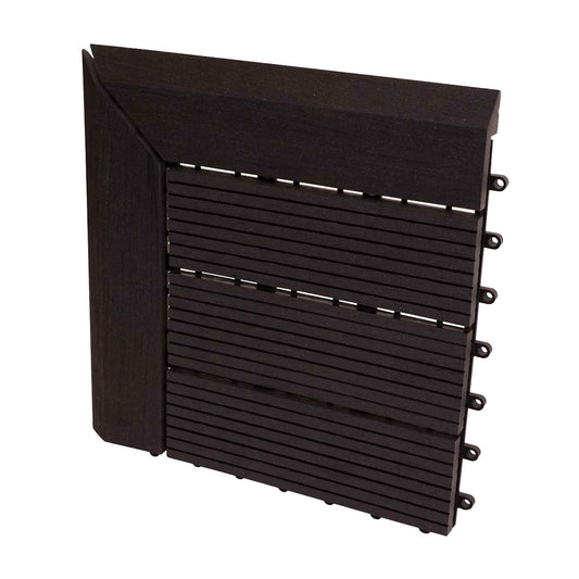 Cosmo Casa - Hoekvloertegel - Houtlook - WPC - Antraciet & Lineair - 30×30 cm