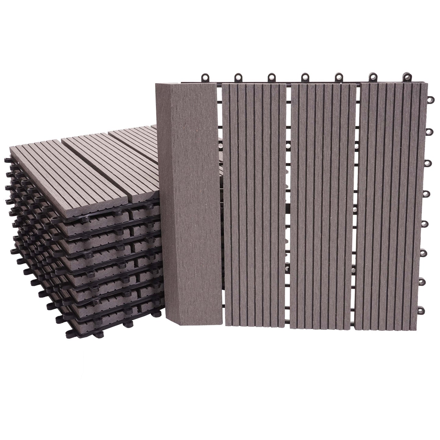 Cosmo Casa - WPC Vloertegel Rhone + Afwerking - Houtlook Balkon/Terras - WPC - Grijs Lineair Verticaal - 11×30×30 cm = 1 m² Premium