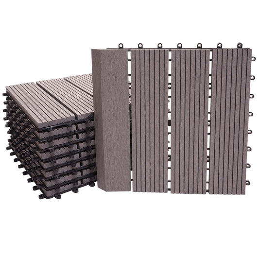 Cosmo Casa - WPC Vloertegel Rhone + Afwerking - Houtlook Balkon/Terras - WPC - Grijs Lineair Verticaal - 11×30×30 cm = 1 m² Premium