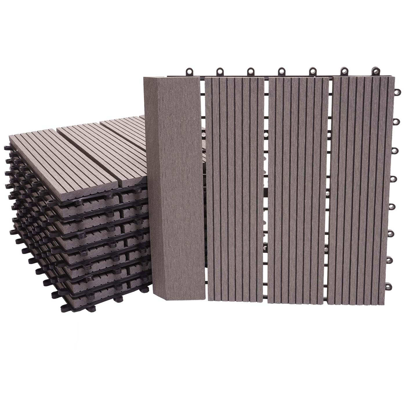 Cosmo Casa - WPC Vloertegel Rhone + Afwerking - Houtlook Balkon/Terras - WPC - Grijs Lineair Verticaal - 11×30×30 cm = 1 m² Premium