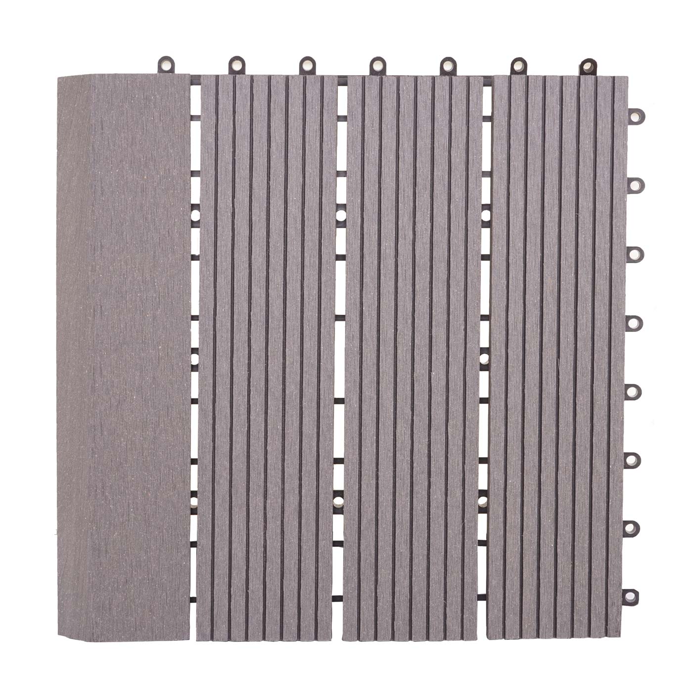 Cosmo Casa - WPC Vloertegel Rhone + Afwerking - Houtlook Balkon/Terras - WPC - Grijs Lineair Verticaal - 11×30×30 cm = 1 m² Premium