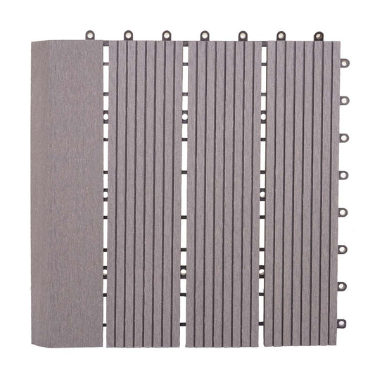 Cosmo Casa - WPC Vloertegel Rhone + Afwerking - Houtlook Balkon/Terras - WPC - Grijs Lineair Verticaal - 11×30×30 cm = 1 m² Premium