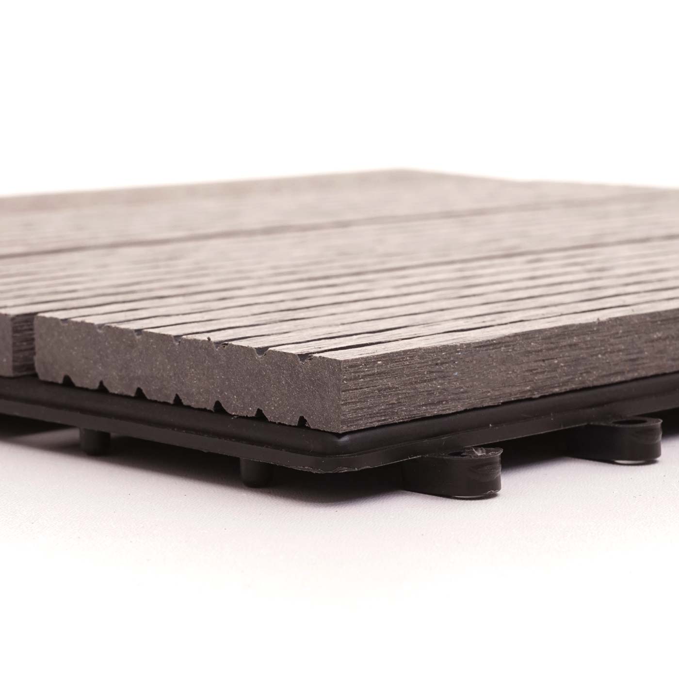 Cosmo Casa - WPC Vloertegel Rhone + Afwerking - Houtlook Balkon/Terras - WPC - Grijs Lineair Verticaal - 11×30×30 cm = 1 m² Premium