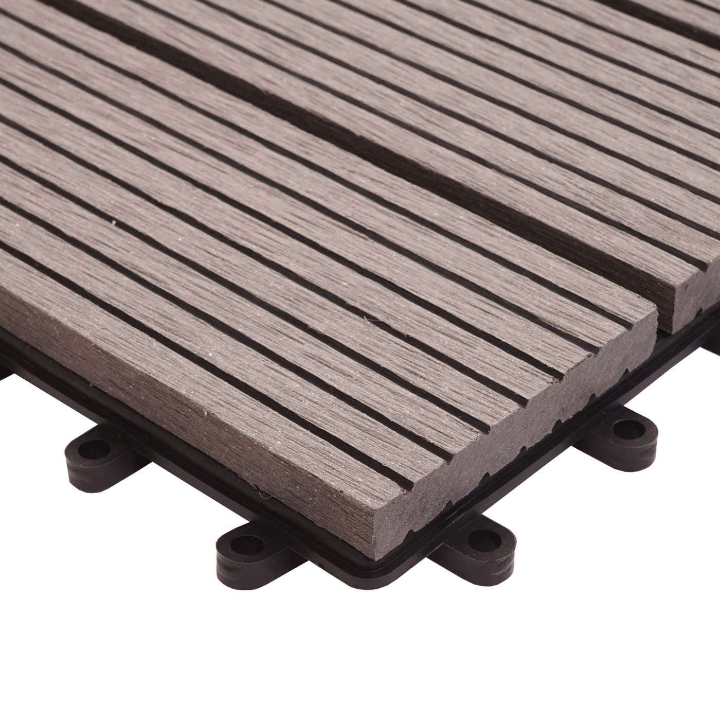 Cosmo Casa - WPC Vloertegel Rhone + Afwerking - Houtlook Balkon/Terras - WPC - Grijs Lineair Verticaal - 11×30×30 cm = 1 m² Premium