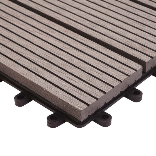 Cosmo Casa - WPC Vloertegel Rhone + Afwerking - Houtlook Balkon/Terras - WPC - Grijs Lineair Verticaal - 11×30×30 cm = 1 m² Premium