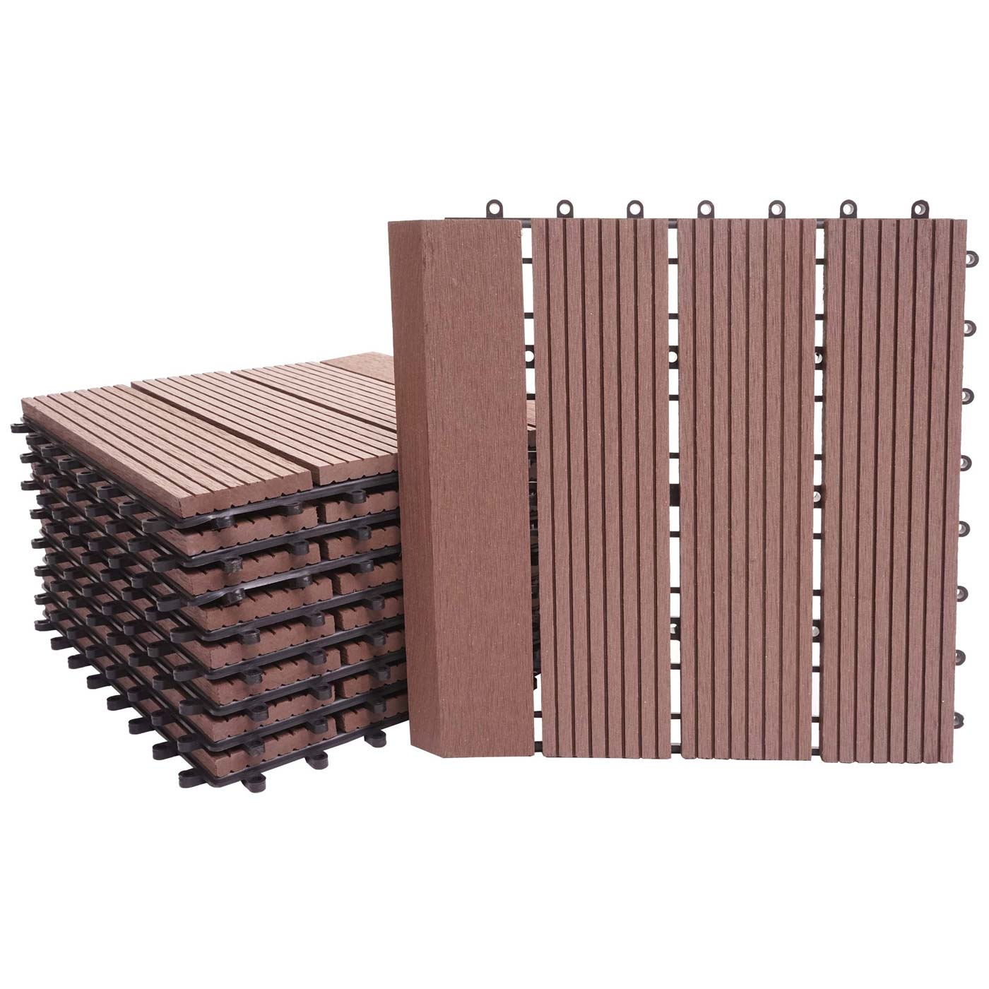 Cosmo Casa - WPC Vloertegel Rhone + Afwerking - Houtlook Balkon/Terras - WPC - Koffie Lineair Verticaal - 11×30×30 cm = 1 m² Premium