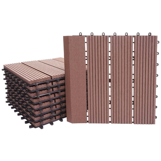 Cosmo Casa - WPC Vloertegel Rhone + Afwerking - Houtlook Balkon/Terras - WPC - Koffie Lineair Verticaal - 11×30×30 cm = 1 m² Premium