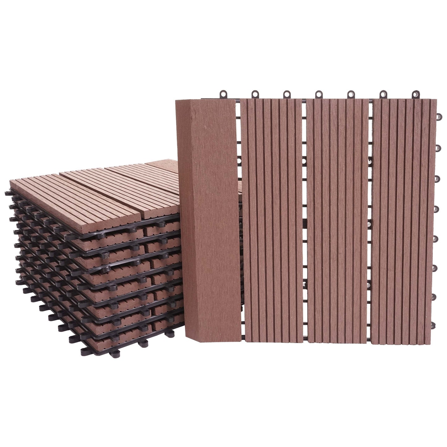 Cosmo Casa - WPC Vloertegel Rhone + Afwerking - Houtlook Balkon/Terras - WPC - Koffie Lineair Verticaal - 11×30×30 cm = 1 m² Premium