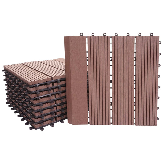 Cosmo Casa - WPC Vloertegel Rhone + Afwerking - Houtlook Balkon/Terras - WPC - Koffie Lineair Verticaal - 11×30×30 cm = 1 m² Premium