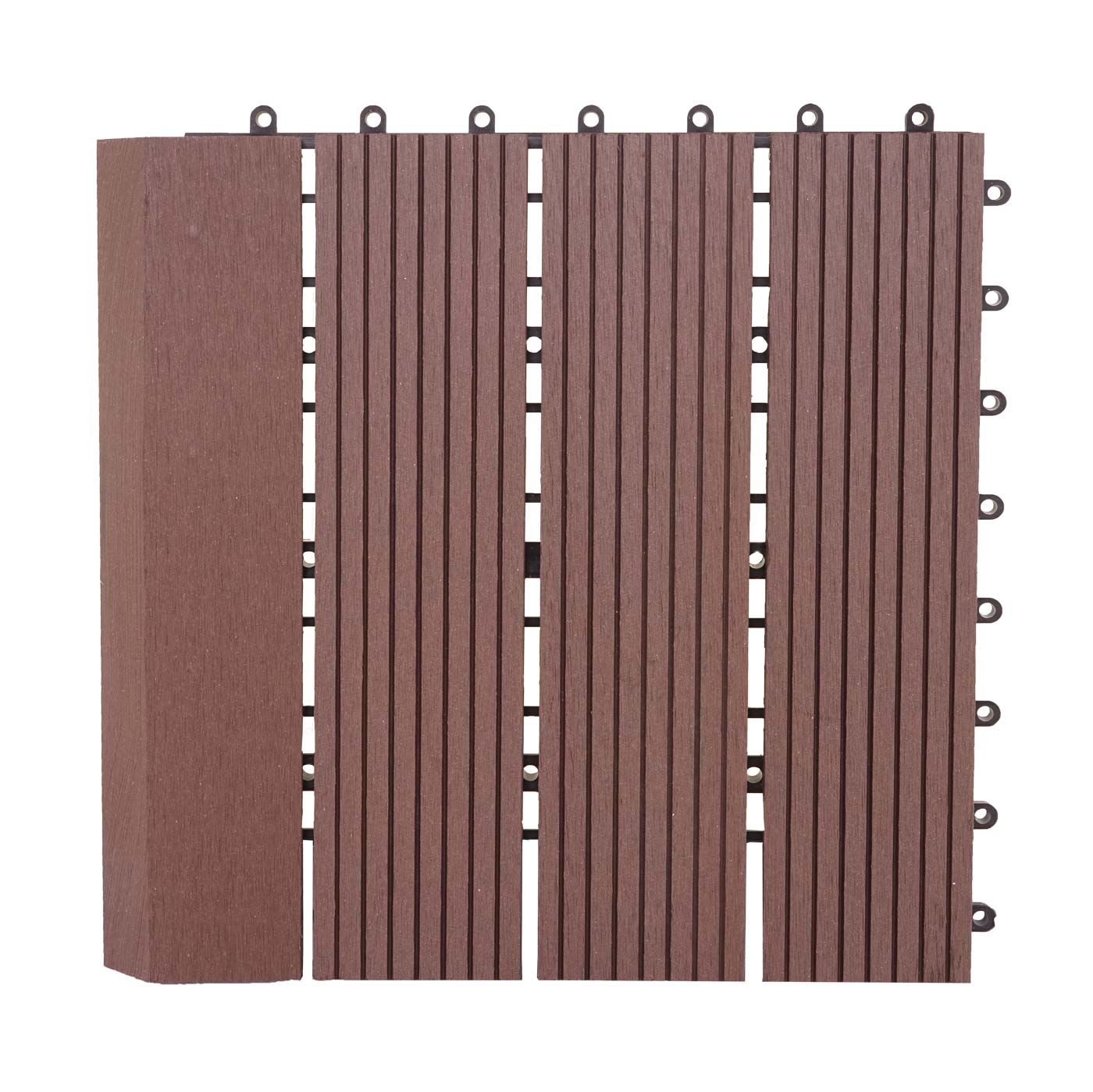 Cosmo Casa - WPC Vloertegel Rhone + Afwerking - Houtlook Balkon/Terras - WPC - Koffie Lineair Verticaal - 11×30×30 cm = 1 m² Premium