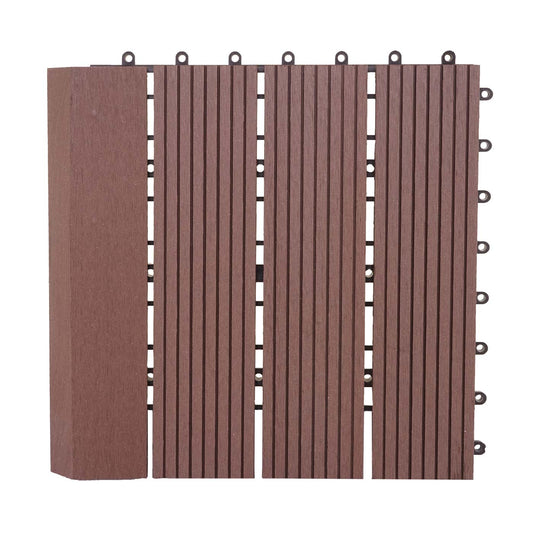 Cosmo Casa - WPC Vloertegel Rhone + Afwerking - Houtlook Balkon/Terras - WPC - Koffie Lineair Verticaal - 11×30×30 cm = 1 m² Premium