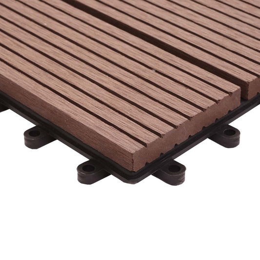 Cosmo Casa - WPC Vloertegel Rhone + Afwerking - Houtlook Balkon/Terras - WPC - Koffie Lineair Verticaal - 11×30×30 cm = 1 m² Premium