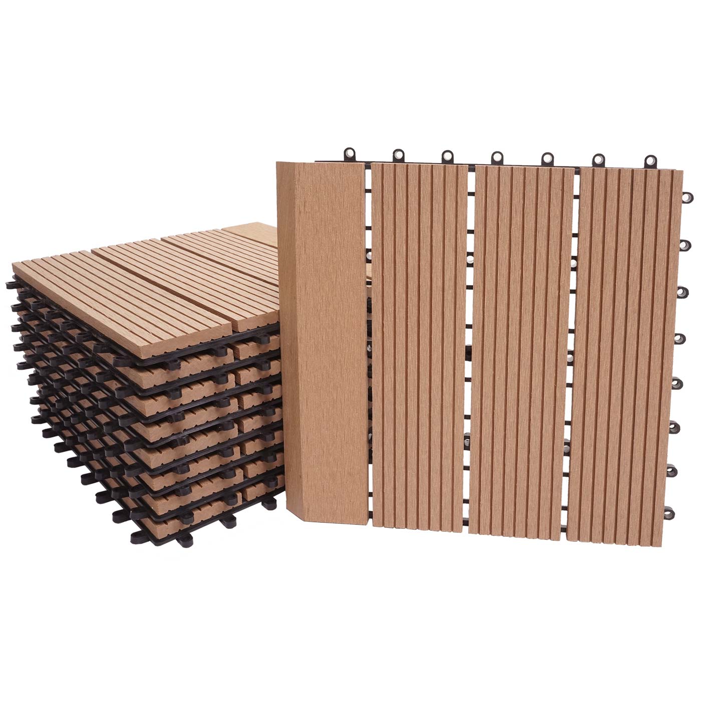 Cosmo Casa - WPC Vloertegel Rhone + Afwerking - Houtlook Balkon/Terras - WPC - Teak Lineair Verticaal - 11×30×30 cm = 1 m² Premium