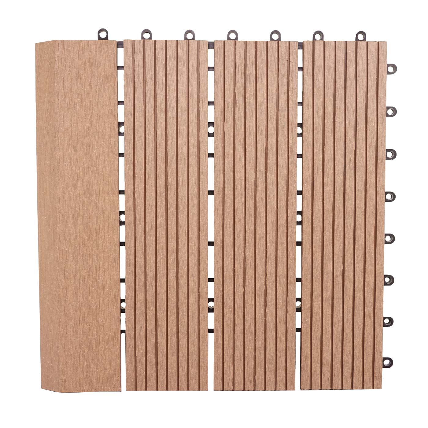 Cosmo Casa - WPC Vloertegel Rhone + Afwerking - Houtlook Balkon/Terras - WPC - Teak Lineair Verticaal - 11×30×30 cm = 1 m² Premium