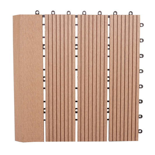 Cosmo Casa - WPC Vloertegel Rhone + Afwerking - Houtlook Balkon/Terras - WPC - Teak Lineair Verticaal - 11×30×30 cm = 1 m² Premium