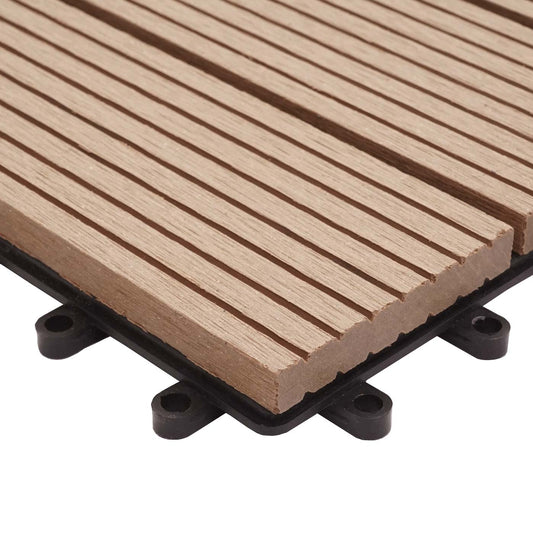 Cosmo Casa - WPC Vloertegel Rhone + Afwerking - Houtlook Balkon/Terras - WPC - Teak Lineair Verticaal - 11×30×30 cm = 1 m² Premium
