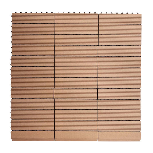 Cosmo Casa - WPC Vloertegel Rhone + Afwerking - Houtlook Balkon/Terras - WPC - Teak Lineair Verticaal - 11×30×30 cm = 1 m² Premium