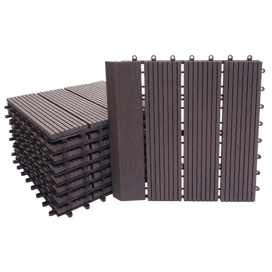 Cosmo Casa - WPC Vloertegel Rhone + Afwerking - Houtlook Balkon/Terras - WPC - Antraciet Lineair Verticaal - 11×30×30 cm = 1 m² Premium