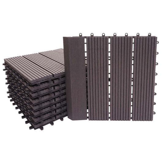 Cosmo Casa - WPC Vloertegel Rhone + Afwerking - Houtlook Balkon/Terras - WPC - Antraciet Lineair Verticaal - 11×30×30 cm = 1 m² Premium