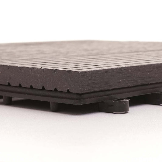 Cosmo Casa - WPC Vloertegel Rhone + Afwerking - Houtlook Balkon/Terras - WPC - Antraciet Lineair Verticaal - 11×30×30 cm = 1 m² Premium