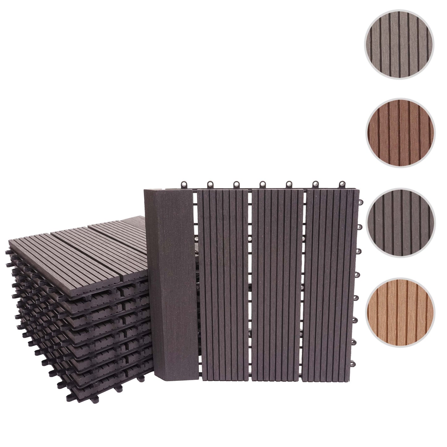 Cosmo Casa - WPC Vloertegel Rhone + Afwerking - Houtlook Balkon/Terras - WPC - Antraciet Lineair Verticaal - 11×30×30 cm = 1 m² Premium