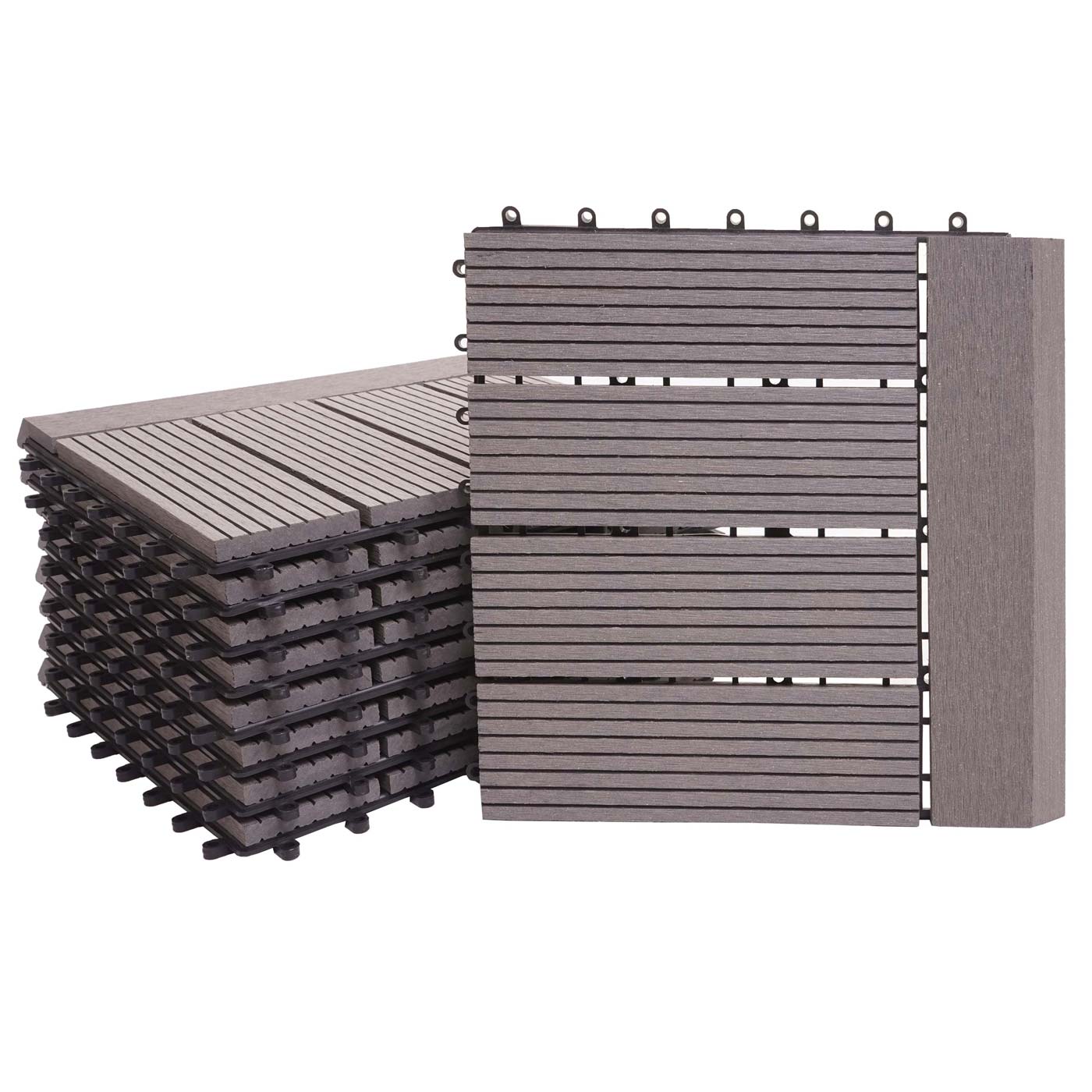 Cosmo Casa - WPC Vloertegel Rhone + Afwerking - Houtlook Balkon/Terras - WPC - Grijs Lineair Horizontaal - 11×30×30 cm = 1 m² Premium