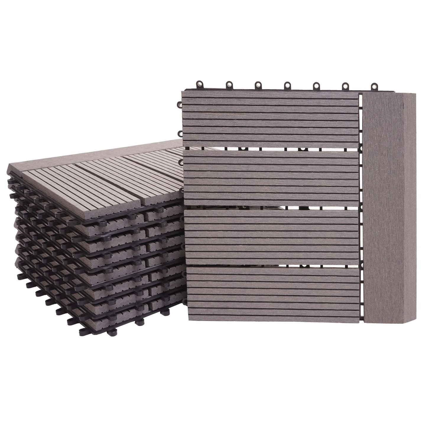 Cosmo Casa - WPC Vloertegel Rhone + Afwerking - Houtlook Balkon/Terras - WPC - Grijs Lineair Horizontaal - 11×30×30 cm = 1 m² Premium