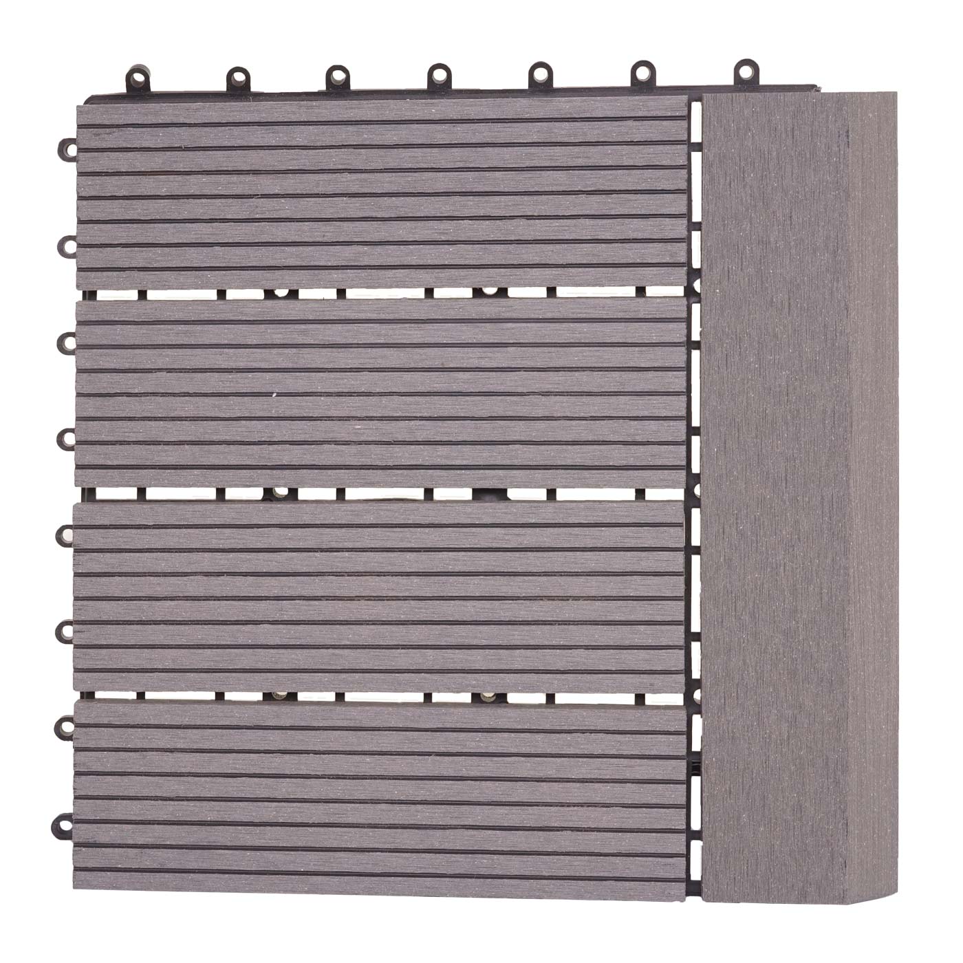 Cosmo Casa - WPC Vloertegel Rhone + Afwerking - Houtlook Balkon/Terras - WPC - Grijs Lineair Horizontaal - 11×30×30 cm = 1 m² Premium