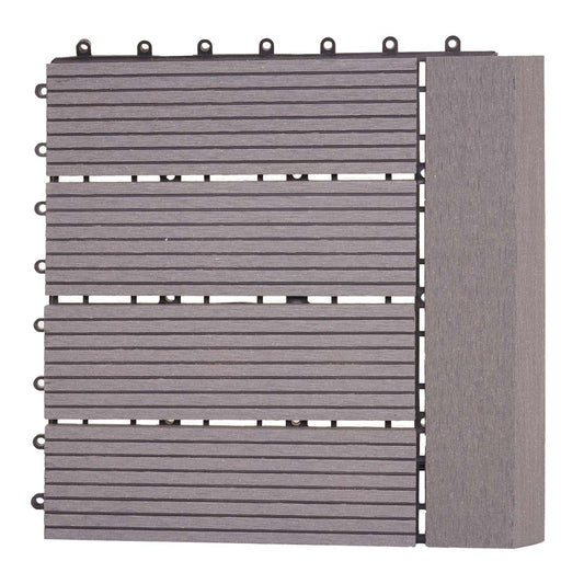 Cosmo Casa - WPC Vloertegel Rhone + Afwerking - Houtlook Balkon/Terras - WPC - Grijs Lineair Horizontaal - 11×30×30 cm = 1 m² Premium