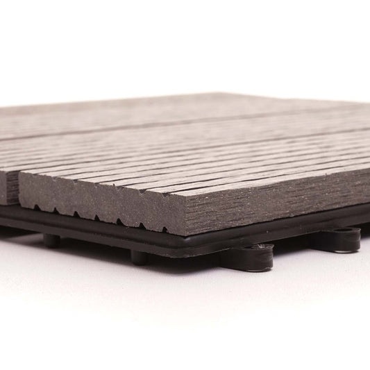 Cosmo Casa - WPC Vloertegel Rhone + Afwerking - Houtlook Balkon/Terras - WPC - Grijs Lineair Horizontaal - 11×30×30 cm = 1 m² Premium