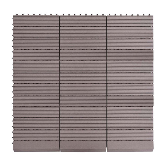 Cosmo Casa - WPC Vloertegel Rhone + Afwerking - Houtlook Balkon/Terras - WPC - Grijs Lineair Horizontaal - 11×30×30 cm = 1 m² Premium