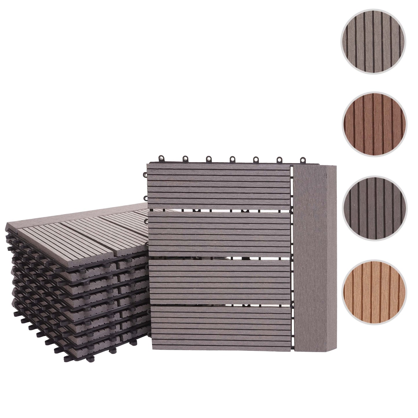 Cosmo Casa - WPC Vloertegel Rhone + Afwerking - Houtlook Balkon/Terras - WPC - Grijs Lineair Horizontaal - 11×30×30 cm = 1 m² Premium