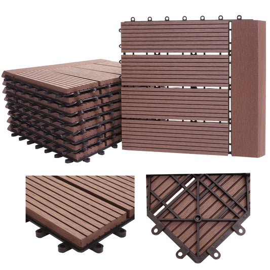 Cosmo Casa - WPC Vloertegel Rhone + Afwerking - Houtlook Balkon/Terras - WPC - Koffie Lineair Horizontaal - 11×30×30 cm = 1 m² Premium