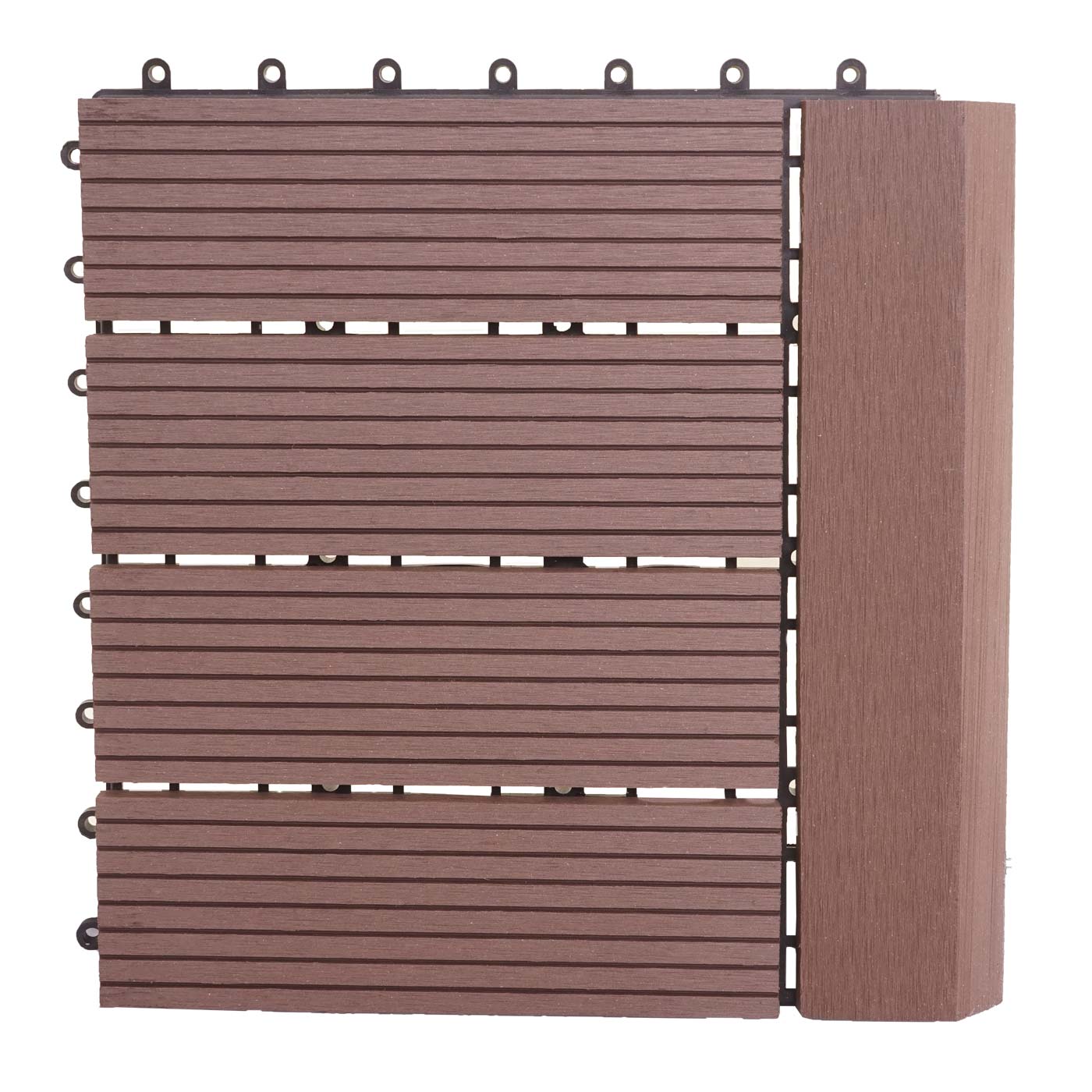 Cosmo Casa - WPC Vloertegel Rhone + Afwerking - Houtlook Balkon/Terras - WPC - Koffie Lineair Horizontaal - 11×30×30 cm = 1 m² Premium