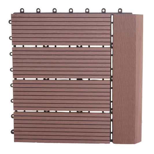 Cosmo Casa - WPC Vloertegel Rhone + Afwerking - Houtlook Balkon/Terras - WPC - Koffie Lineair Horizontaal - 11×30×30 cm = 1 m² Premium