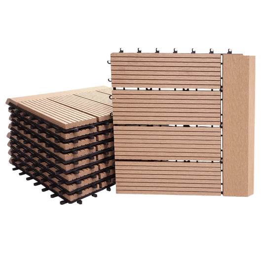 Cosmo Casa - WPC Vloertegel Rhone + Afwerking - Houtlook Balkon/Terras - WPC - Teak Lineair Horizontaal - 11×30×30 cm = 1 m² Premium