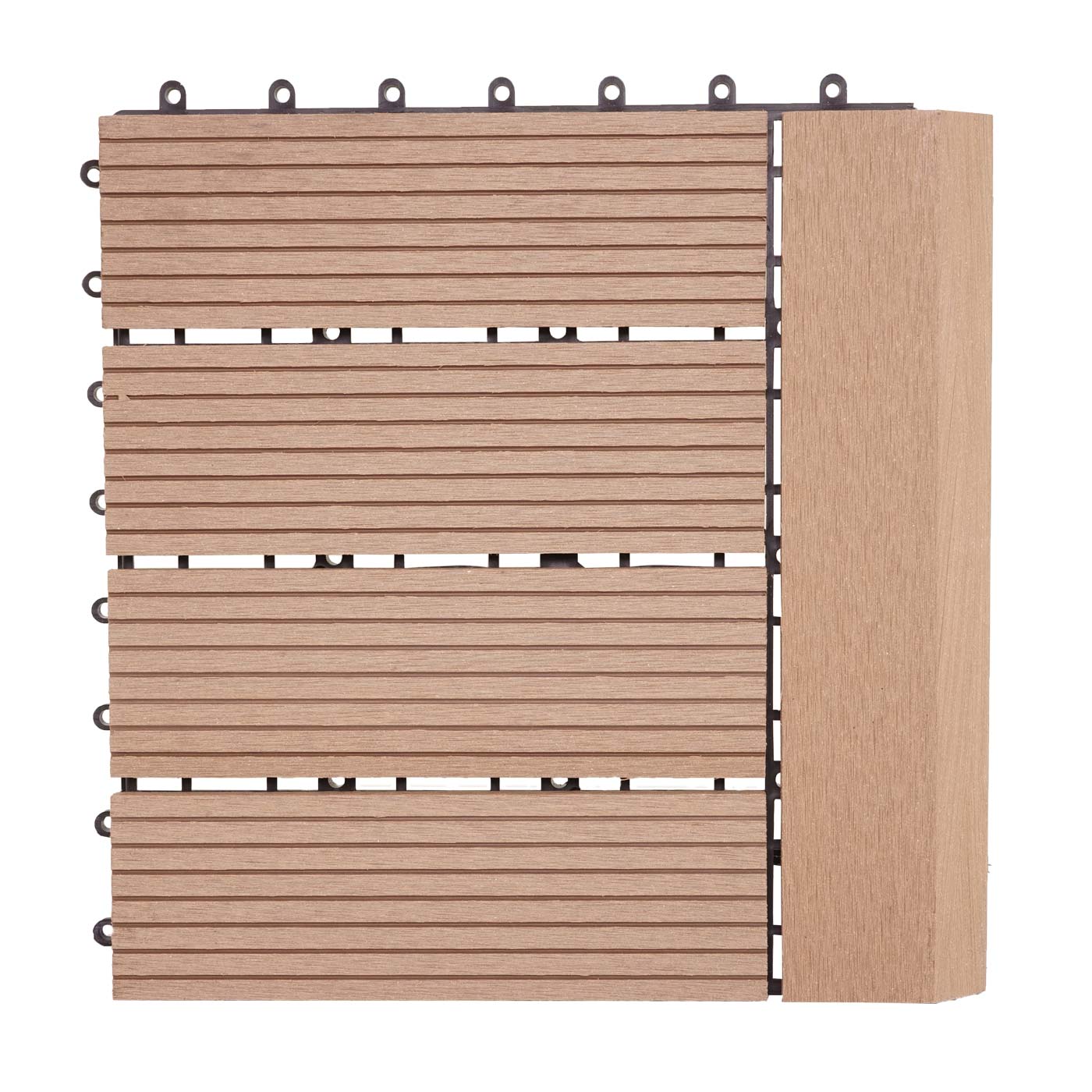 Cosmo Casa - WPC Vloertegel Rhone + Afwerking - Houtlook Balkon/Terras - WPC - Teak Lineair Horizontaal - 11×30×30 cm = 1 m² Premium