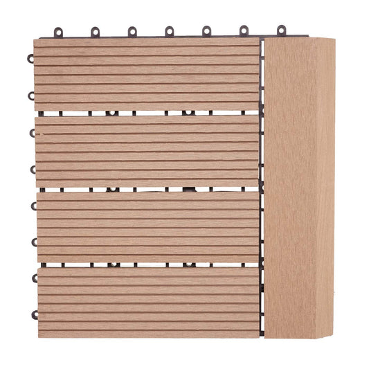 Cosmo Casa - WPC Vloertegel Rhone + Afwerking - Houtlook Balkon/Terras - WPC - Teak Lineair Horizontaal - 11×30×30 cm = 1 m² Premium