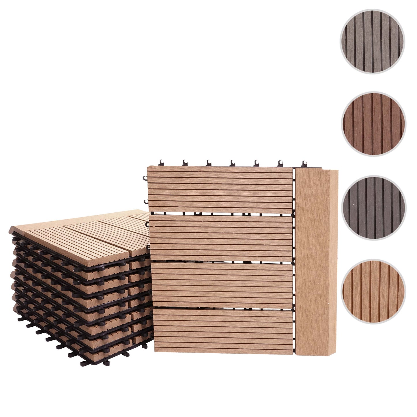 Cosmo Casa - WPC Vloertegel Rhone + Afwerking - Houtlook Balkon/Terras - WPC - Teak Lineair Horizontaal - 11×30×30 cm = 1 m² Premium