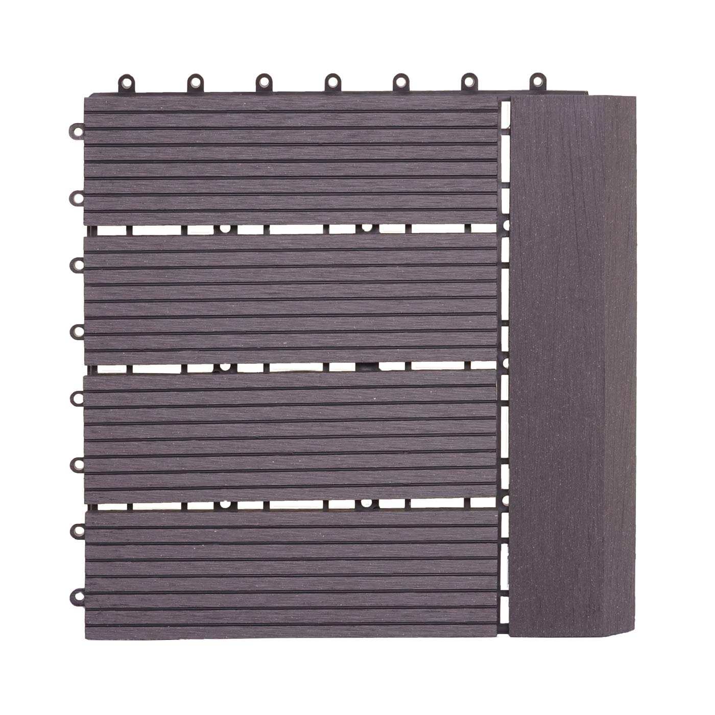 Cosmo Casa - WPC Vloertegel Rhone + Afwerking - Houtlook Balkon/Terras - WPC - Antraciet Lineair Horizontaal - 11×30×30 cm = 1 m² Premium