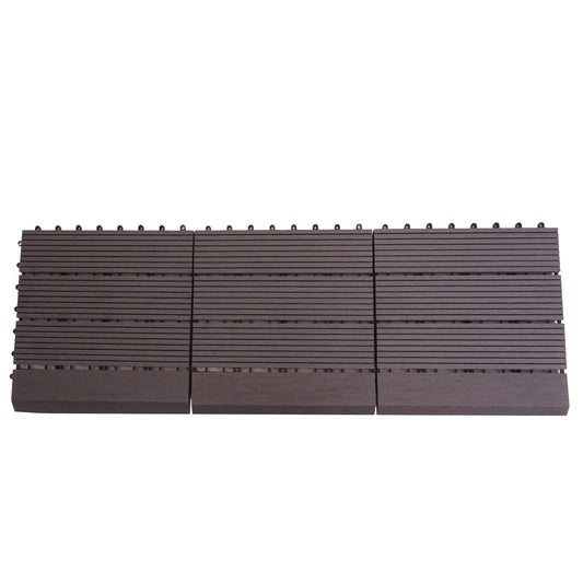 Cosmo Casa - WPC Vloertegel Rhone + Afwerking - Houtlook Balkon/Terras - WPC - Antraciet Lineair Horizontaal - 11×30×30 cm = 1 m² Premium