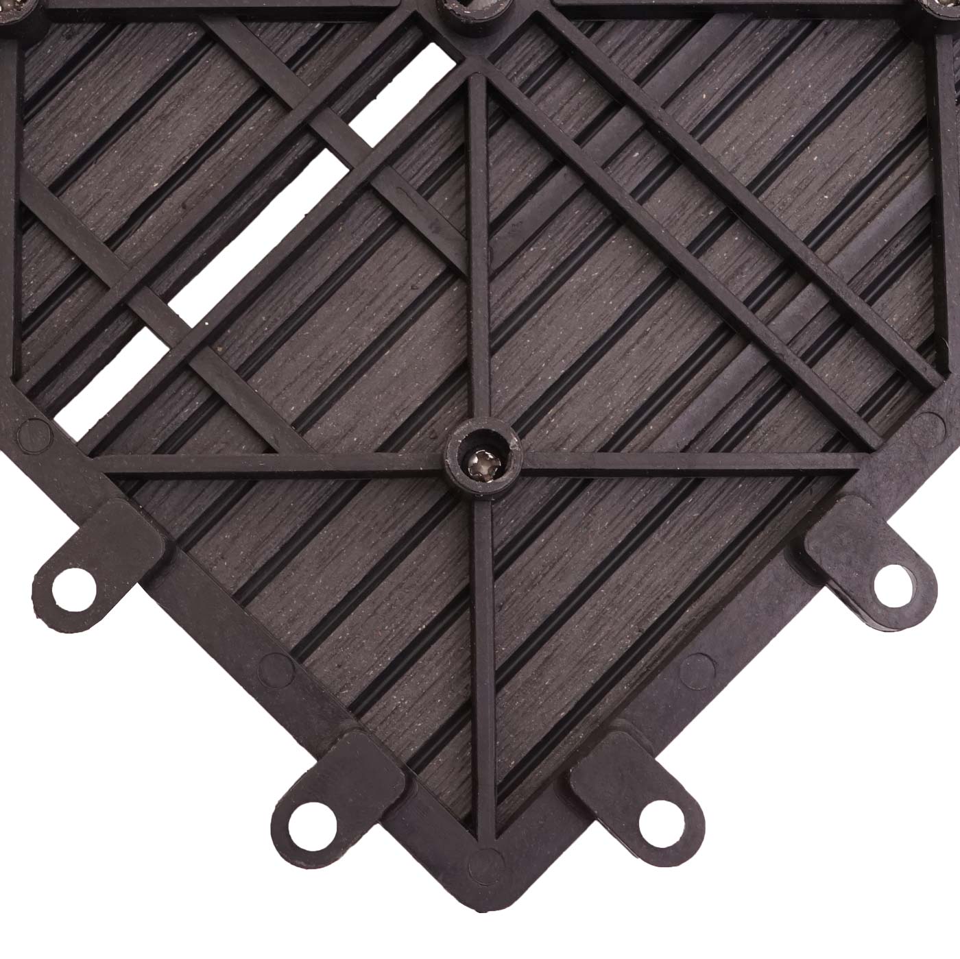 Cosmo Casa - WPC Vloertegel Rhone + Afwerking - Houtlook Balkon/Terras - WPC - Antraciet Lineair Horizontaal - 11×30×30 cm = 1 m² Premium