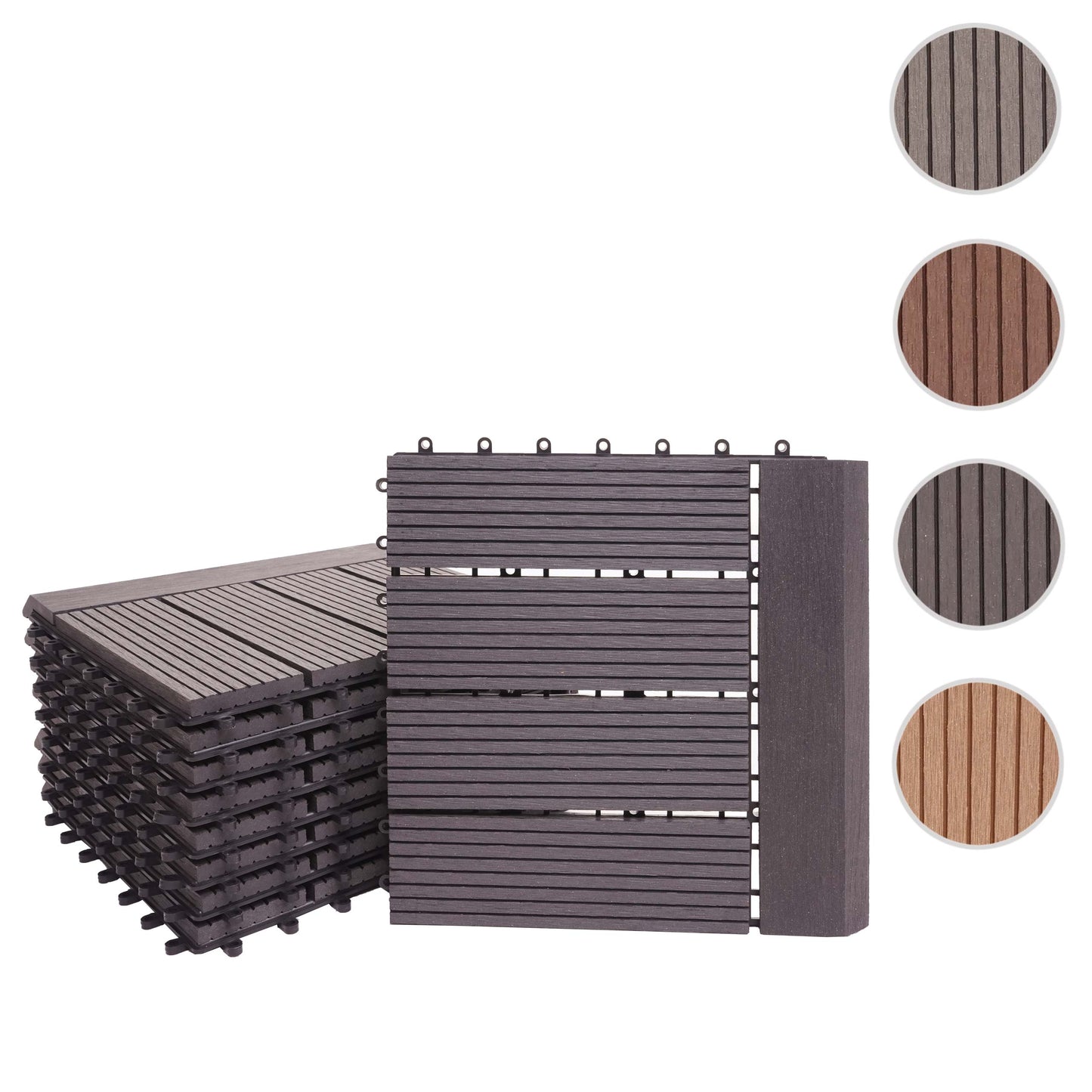 Cosmo Casa - WPC Vloertegel Rhone + Afwerking - Houtlook Balkon/Terras - WPC - Antraciet Lineair Horizontaal - 11×30×30 cm = 1 m² Premium