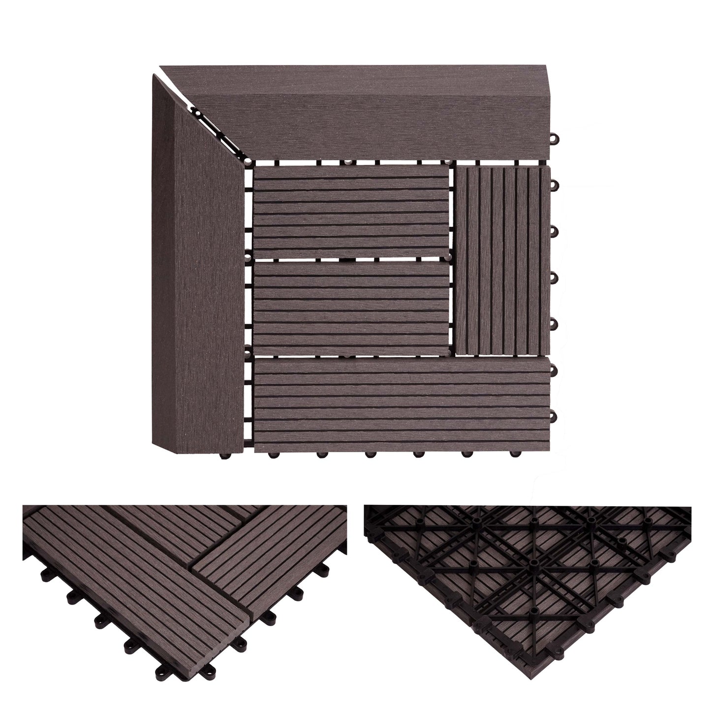 Cosmo Casa - Hoekvloertegel - Houtlook - WPC - Grijs & Offset - 30×30 cm