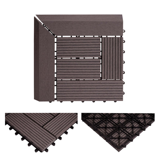 Cosmo Casa - Hoekvloertegel - Houtlook - WPC - Grijs & Offset - 30×30 cm