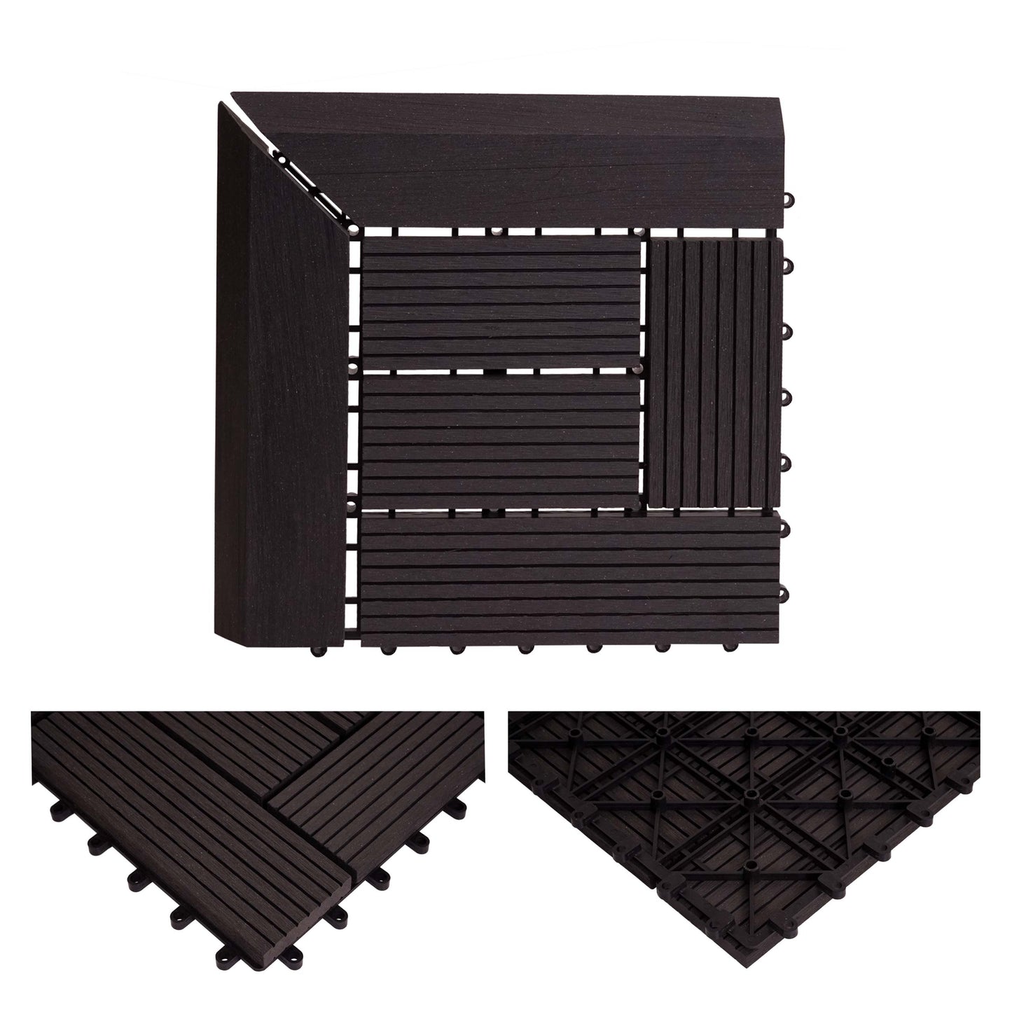 Cosmo Casa - Hoekvloertegel - Offset - WPC - Antraciet - 30×30 cm